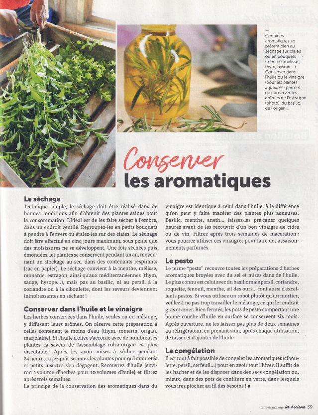 Récolter et conserver ses plantes aromatiques dans le magazine les 4 saisons du jardinage