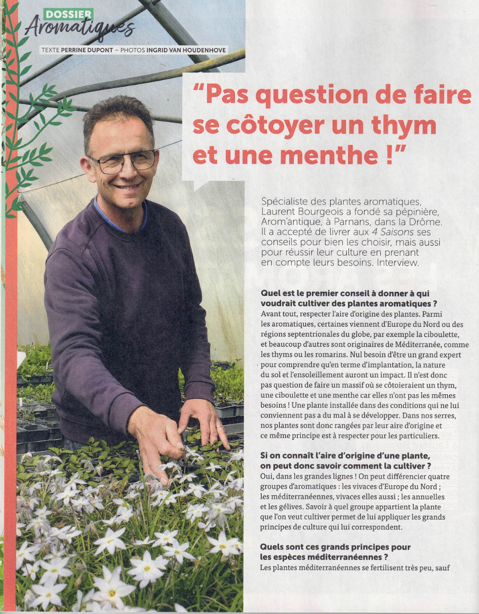 Article sur Arom'antique dans les 4 saisons du jardinage