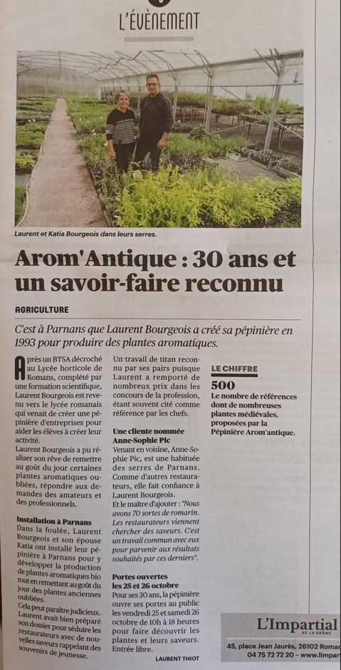 L'impartial consacre un article sur Arom'antique